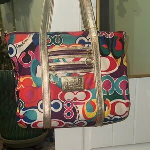 Coach Colorful Tote Bag with Gold Handles